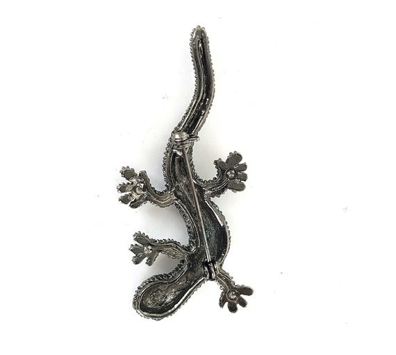 Vintage Black Metal Gecko Lizard Oil Slick Blue G… - image 4