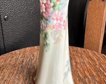 Antiguo porta alfileres de sombrero de porcelana victoriana pintada a mano con borde dorado festoneado