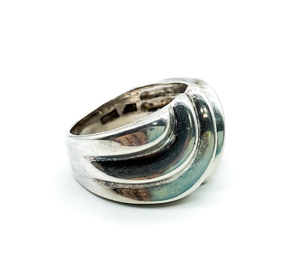 Vintage Retro Chunky Sterling Silver Ridged Wave … - image 4