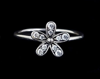 Estate Sterling Silver Pandora Flower Dazzling Daisy Rhinestone 925 ALE Ring s 7 / Pandora Jewelry / Flower Jewelry / Gifts for her