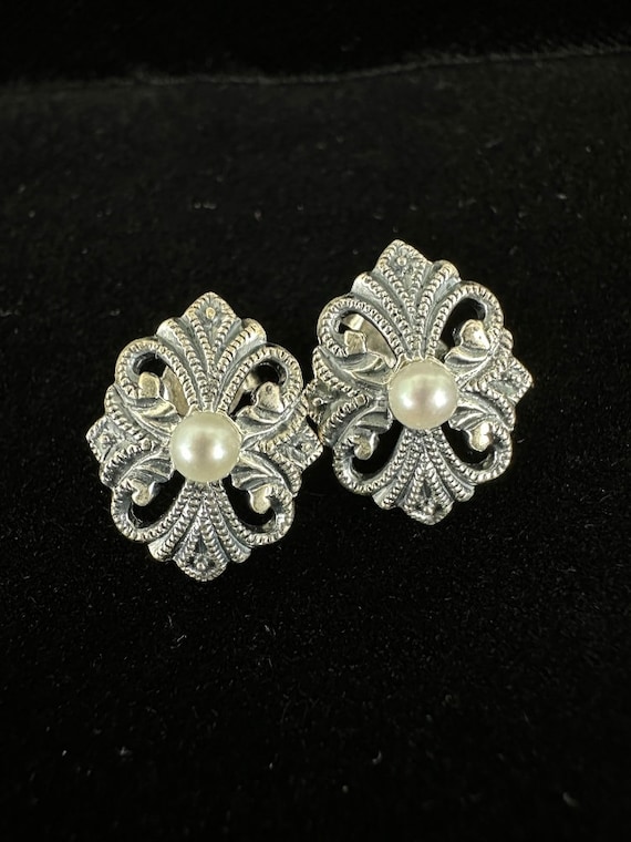 Antique Art Nouveau Sterling Silver Pearl Fleur De