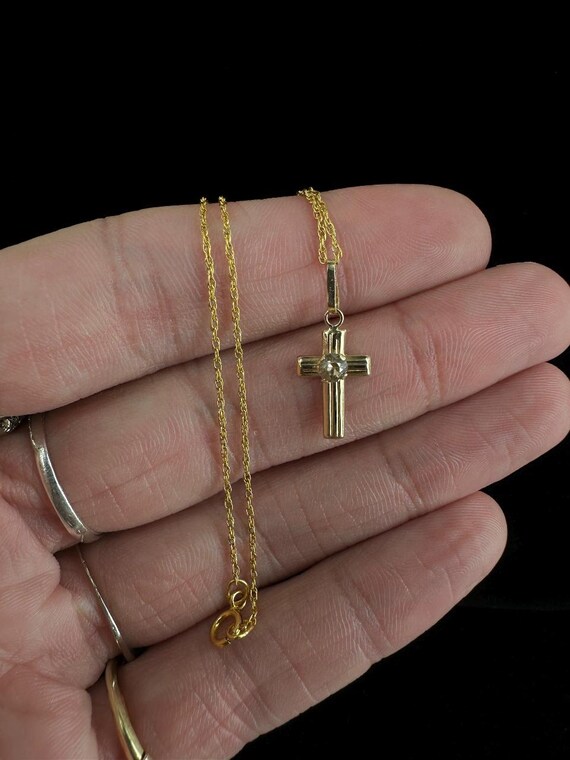 Collier Pendentif Croix Vintage Or Avec Cristaux - Chaîne Bijou, état Impeccable