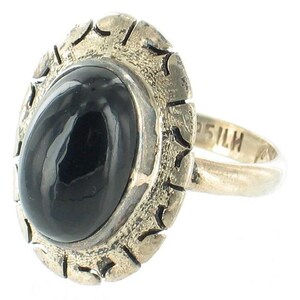 Vintage Sterling Silver Mexico Onyx Aztec Design Oval Cab Ring 6.5 1960s image 2