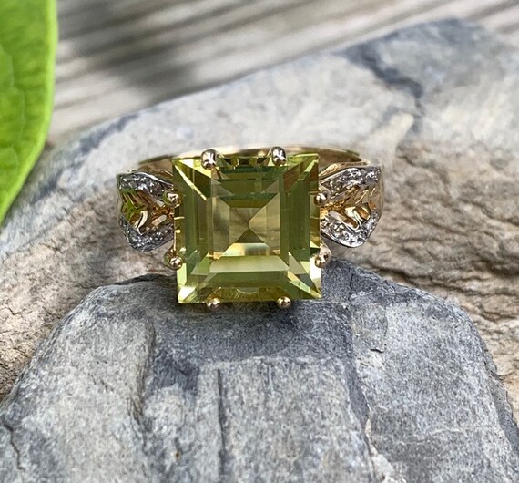 Vintage 10k Yellow Gold Lemon Quartz Diamond Deco… - image 7