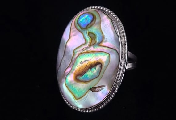 Vintage Sterling Silver Oval Abalone Pearl Mexico Handmade Ring Sz 4 Abalone Jewelry Shell Jewelry Silver Ring Gifts for Her Etsy