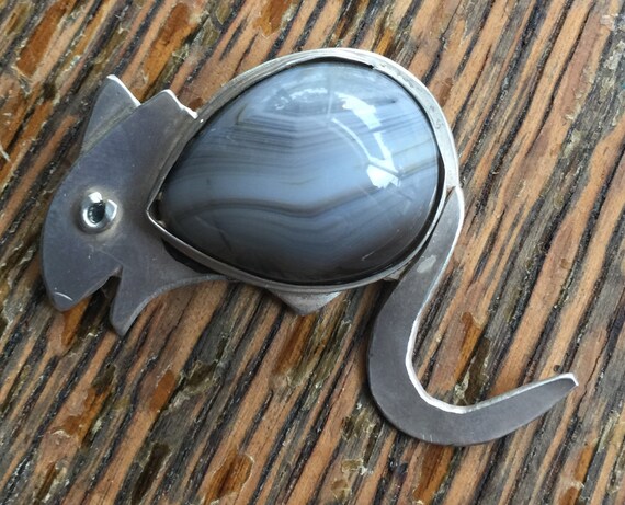 Vintage Sterling Grey Botswana Banded Agate Raya … - image 2