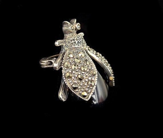 Vintage Sterling Silver Black Onyx Marcasite Lady… - image 2