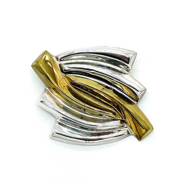 Vintage Taxco Mexico Gold Sterling Silver Abstract Modern Puffy Brooch Pendant/ Vintage Taxco Modernist Sterling Pendant/ Taxco Jewelry