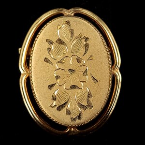 Antique Catamore 12k Gold Filled GF Victorian Floral Etched Oval Pin Brooch 1.25” / Gold Jewelry / Gold Brooch / Antique Jewelry / Gifts