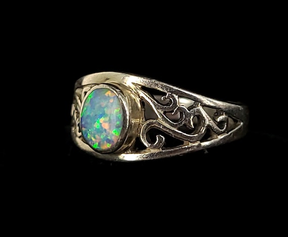 Vintage Sterling Silver Simulated Blue Fire Opal … - image 3