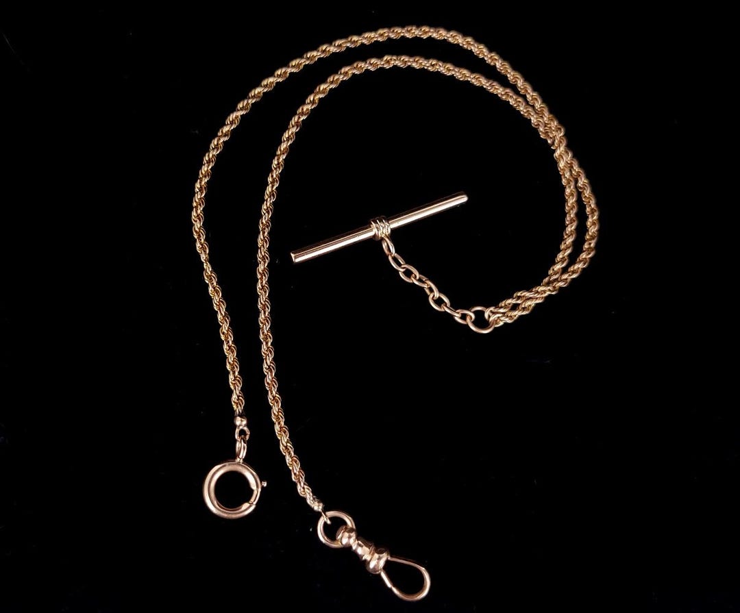 Antique 14k Gold Double Strand Rope Chain Albert Watch Fob Chain 14g 16 ...