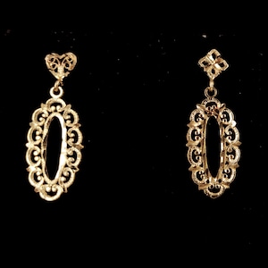 Vintage 14k Yellow Gold Long Etched Cute Mid Century Modern Drop Dangle Earrings 1.25” / 14k Gold Jewelry / Gifts for her / Good Gift