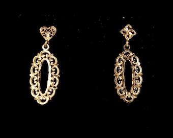 Pendientes colgantes vintage de oro amarillo de 14 k con diseño largo y grabado, de mediados de siglo, de 1,25" / Joyas de oro de 14 k / Regalos para ella / Un buen regalo
