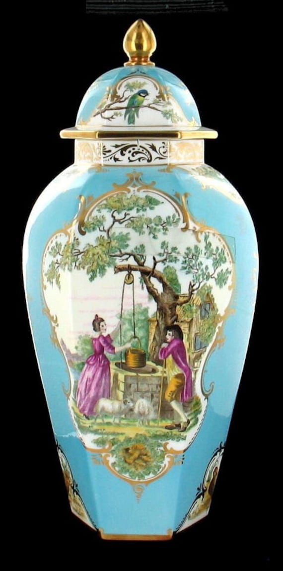 Beautiful Large Royal Worcester Chinoiserie Ginger Jar Birds Rural Scene 16" H