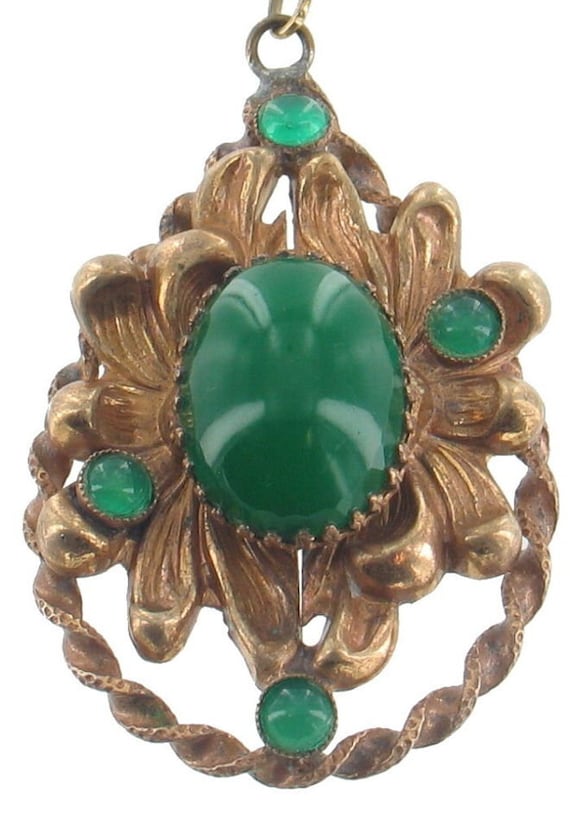 Antique Czech Jade Glass Art Nouveau Gilt Gold Spe