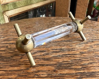 Antieke Victoriaanse Jugendstil-loodkristal en vernikkelde messing messensteun