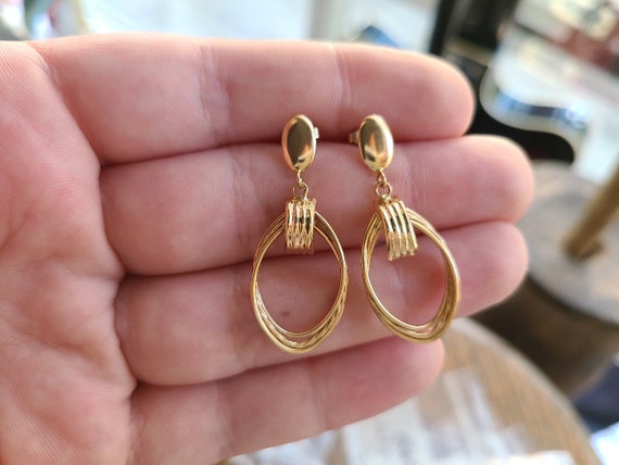 Vintage 14k Yellow Gold Twist Design Dangle Post Back Earrings 1.5