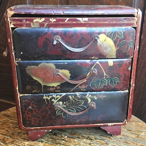 Antique Japanese Lacquer Small Chest of drawers Tansu Style Jewelry Box 1800&#39;s/ Qing Dynasty /Tansu Miniature Chest/Good Gift/ Japanese Box