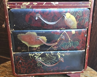 Antique Japanese Lacquer Small Chest of drawers Tansu Style Jewelry Box 1800&#39;s/ Qing Dynasty /Tansu Miniature Chest/Good Gift/ Japanese Box