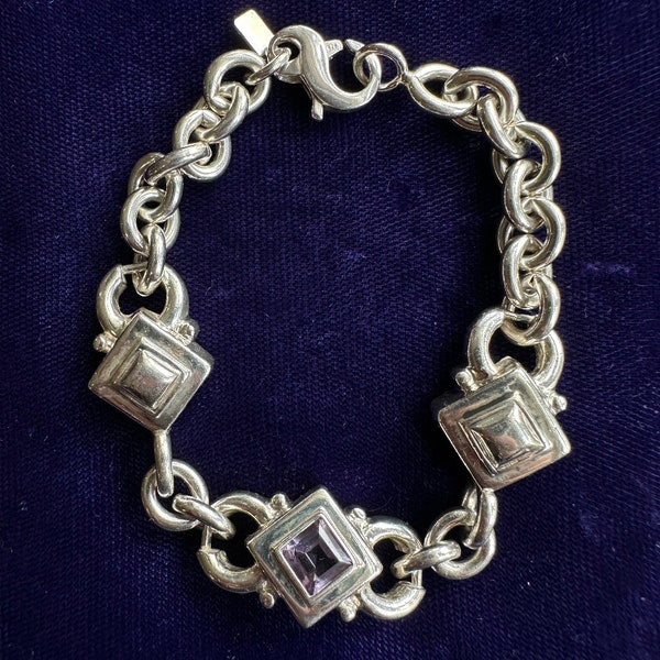 Vintage MCM Sterling Seidengang Amethyst Link Bracelet 7.5”