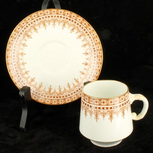 Antique Victorian Aesthetic Period Edwin James Drew Bodley Hill Pottery/Crown Works Porcelain HP Demitasse Tea cup & Saucer Staffordshire