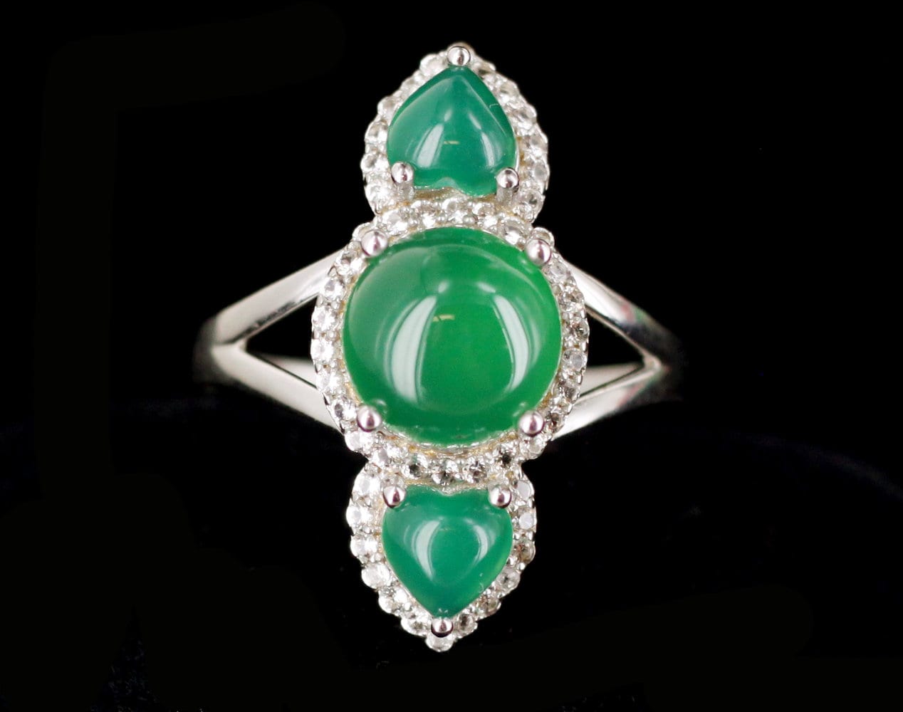 Green onyx ring set in sterling silver with white topaz Ancient ring
