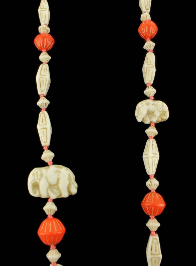 Antique Deco Max Neiger Egyptian Revival Czech Elephant Carved Necklace 30.5