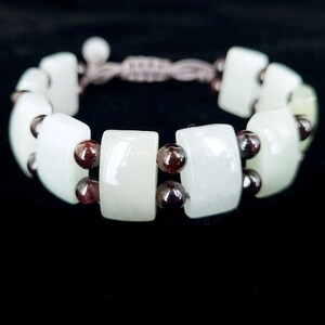 Nachlass Jade Jadeit Granat Halbedelstein Perlen Armband Einstellbar / Edelstein Schmuck / Geschenke für sie / Jade Schmuck / Gutes Geschenk