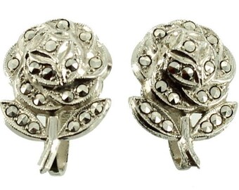 Boucles D'oreilles Art Déco - Argent Fin, Cristaux Et Hématites - Style Chandelier Pendantes - Occasion Vintage