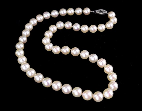 Vintage 14k White Gold 7mm White Pearl Hand Knott… - image 1