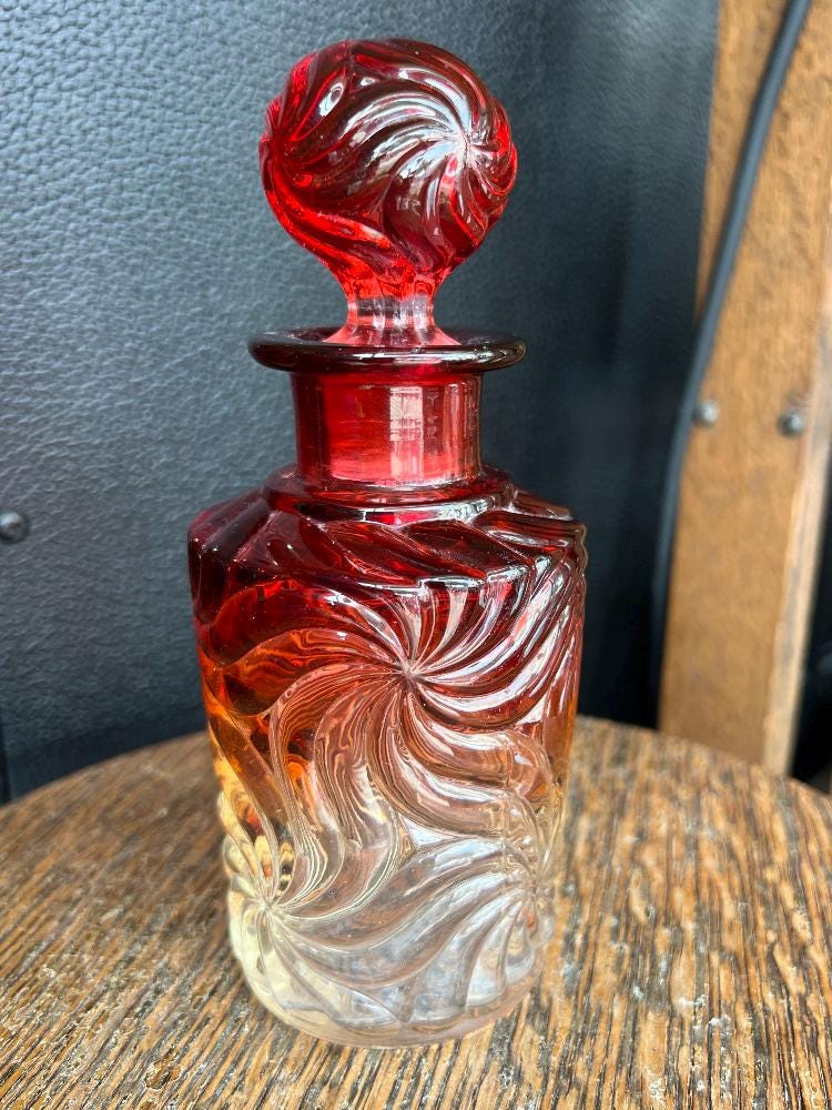 VTG Baccarat Glass Perfume Bottle W Stopper Rose Tiente Cadmium