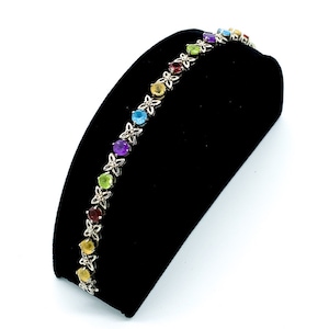 Vintage Sterling Multi Gemstone Garnet Peridot Topaz Citrine Amethyst Tennis Bracelet 6.5/ Vintage Rainbow Gemstone Tennis Bracelet