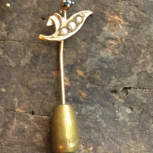 Antique Victorian 10K Gold Seed Pearl Emerald Paste Flower Stick Pin/Victorian Seed Pearl Pin/ Antique Stick Pin/Good Gift/ 10K Gold  Pin