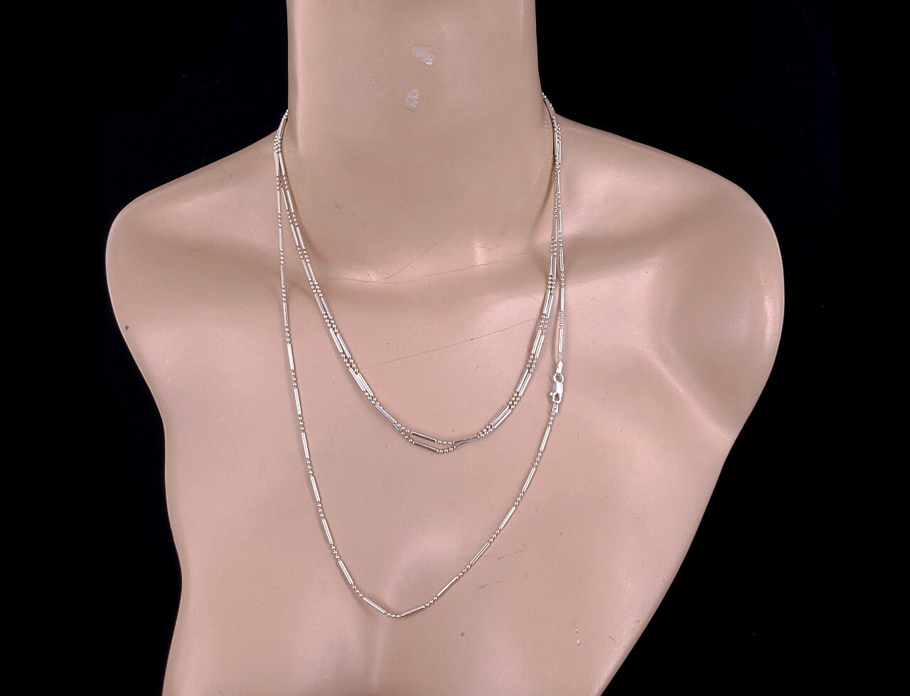 Vintage Sterling Silver Italian Ball Bar Chain Very Long
