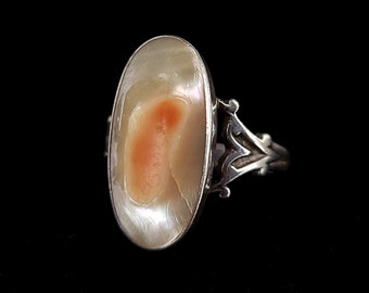 Antigua plata victoriana de ley Madre de Perla Blister Pearl Ring sz 5 / Blister Pearl Ring / Pearl Jewelry / Mother of Pearl Ring