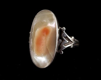 Antique Victorian Sterling Silver Mother of Pearl Blister Pearl Ring sz 5 / Blister Pearl Ring / Pearl Jewelry / Mother of Pearl Ring