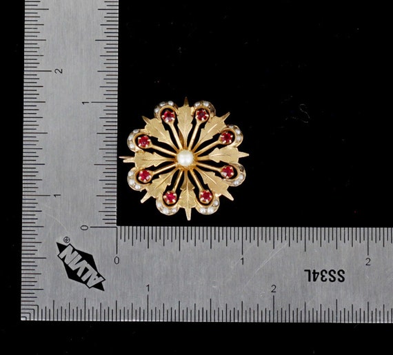 Antique 10K Gold/Ruby Paste & Pearls pin/ Victori… - image 3