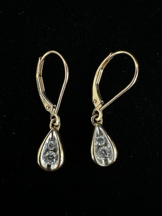 Vintage Zales 10k Gold Diamond Teardrop Dangle Ear