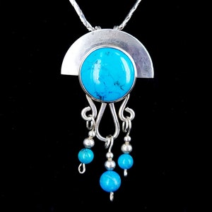 Vintage Mid Century Sterling Silver Navajo Turquoise Pretty Pendant Necklace 19" / Turquoise Necklace / Gemstone Jewelry / Gifts for her