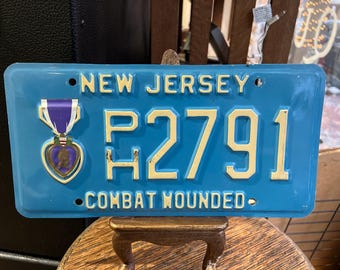 Vintage New Jersey Combat Wounded Purple Heart License Plate C