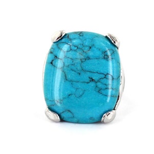 Vintage Satement Big Rhodium Plated Silver Howlite Turquoise Wide Ring 8/ Statement Howlite ring/ Big Turquoise ring/ Size 8 Blue Ring