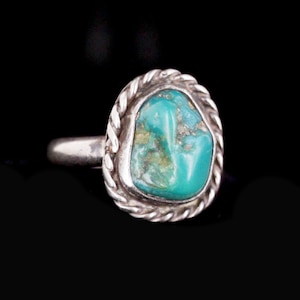 Vintage Navajo Old Pawn Sterling  Kingman Turquoise Southwest Ring 4 Pinkie Gift/ Vintage Sterling Silver Turquoise Ring/ Good Gift/Gift