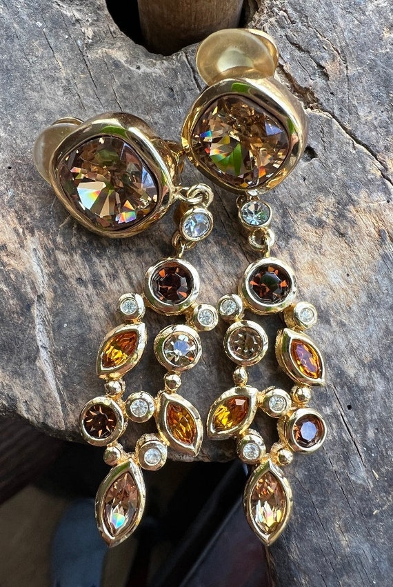 Rare Vintage Christian Dior Gold Plated Topaz Cle… - image 3