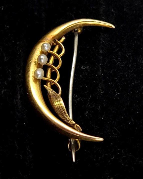 Antique 14k Yellow Gold Victorian Crescent Moon M… - image 2