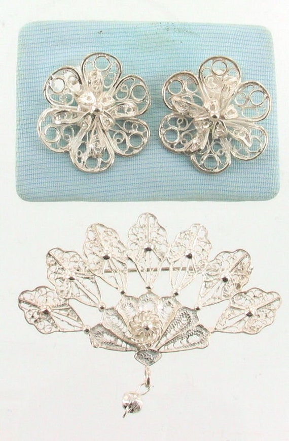 Vintage Sterling Silver Filigree Wire Work Fan Pen