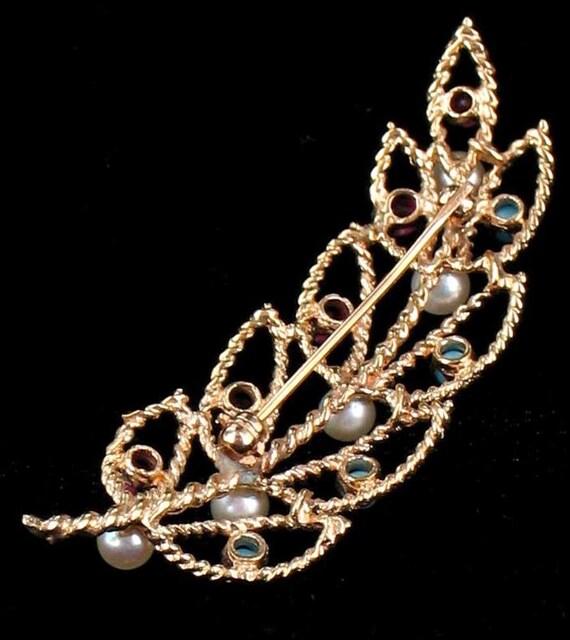 Vintage 14k Gold Filigree Ruby Turquoise Pearl Le… - image 4