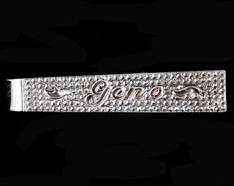 Antique Art Deco Sterling Silver Pave Marcasite Geno Name Money Clip Tie Bar/ Antique Art Deco Mens Accessories/ Mens Jewelry