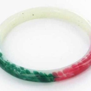 Antique Czech Deco Glass Green & Red Bangle Bracelet 8&quot; / Czech Glass Jewelry / Glass Bracelet / Antique Jewelry / Gifts for her