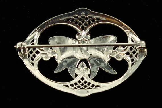 Antique Deco Sterling Marcasite Filigree Ribbon B… - image 3