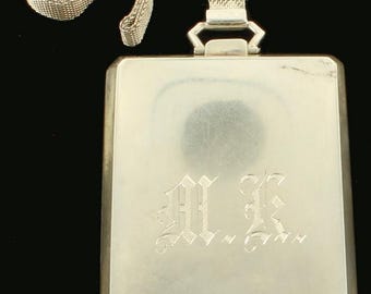 Portamonete compatto antico in argento Sterling Miniaudiere con cinturino in rete scorrevole